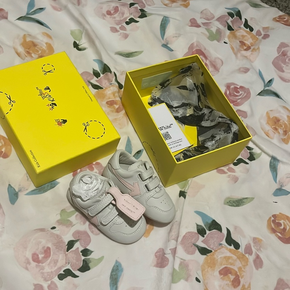 infant off white shoes size 17 pink and white !